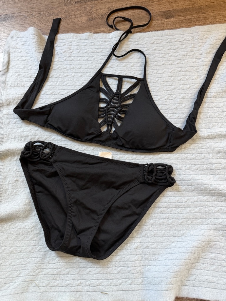 Becca Black Strappy High-Neck Bralette And Bikini